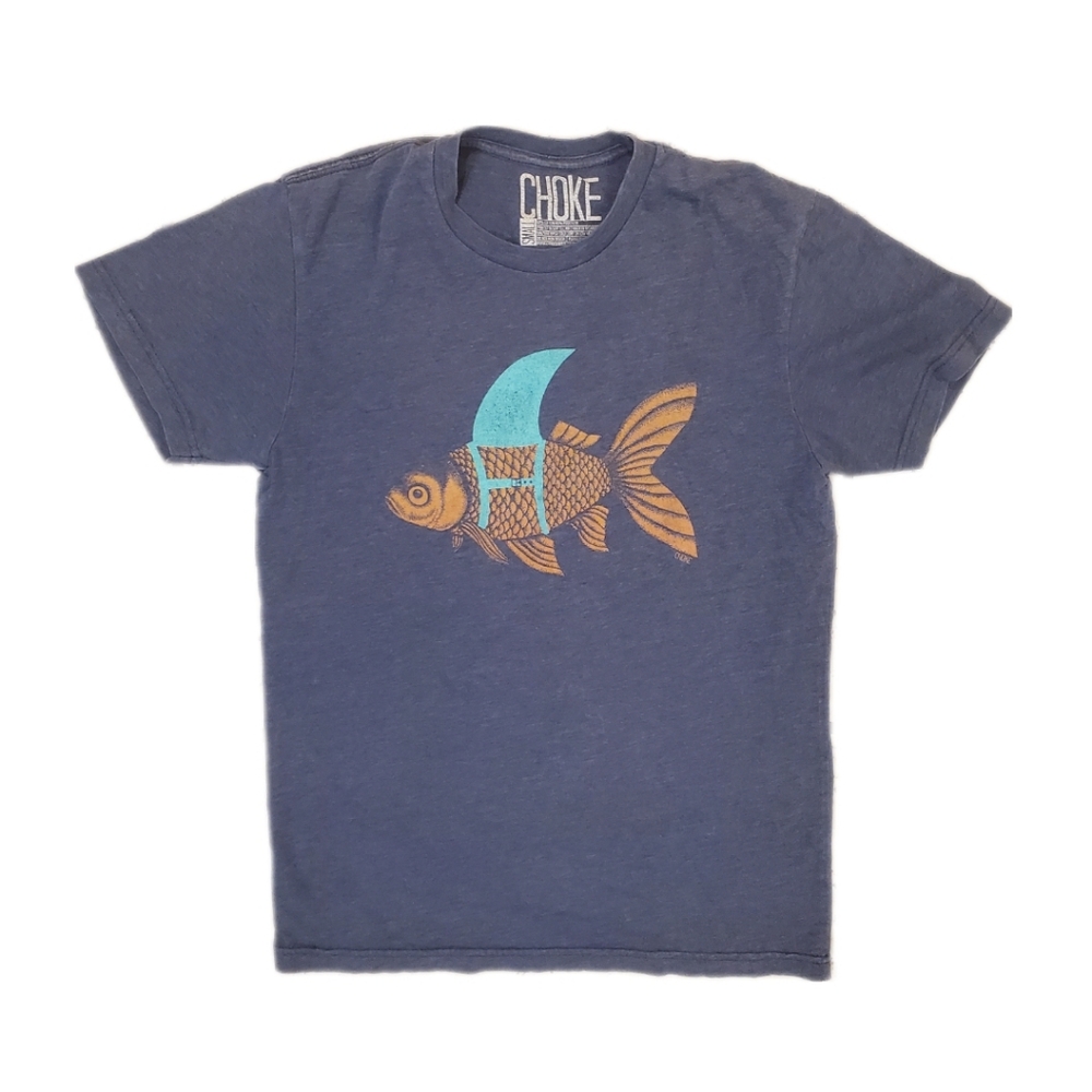 Choke Adult Blue Dream Big Goldfish Shark Fin T-Shirt‎ Small
